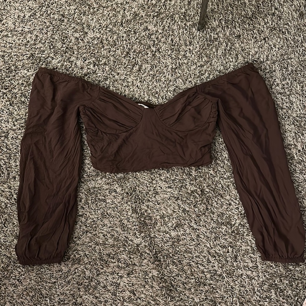 Brown long sleeve cropped top